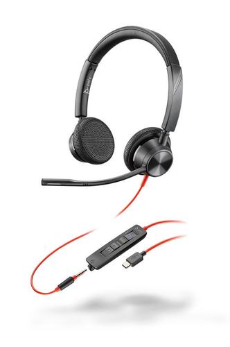 Headsets Poly Blackwire 3325 USB C Wired Stereo Headset Active Noise Cancelling Microphone 32 Ohm Impedance Certified for Microsoft Teams