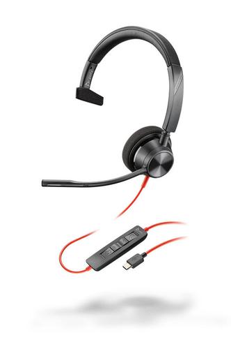 Headsets Poly Blackwire 3310 USB C Wired Monaural Headset Flexible Noise Cancelling Microphone Digital SoundGuard Protection