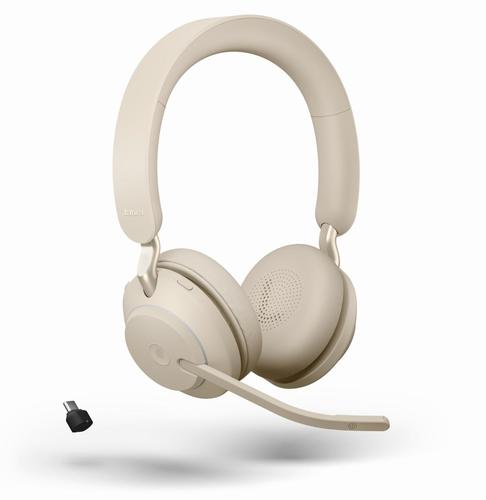 Headsets Jabra Evolve 2 65 Bluetooth 5.0 Noise Isolating Stereo Headset DSP Function Boom Microphone Certified for Microsoft Teams Beige