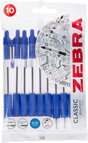 Ball Point Pens Zebra Z Grip Retractable Ballpen Blue (Pack 10) 1952