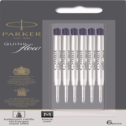 Ballpoint Parker Quink Flow Ballpoint Refill for Ballpoint Pens Medium Black (Pack 6) 2025154