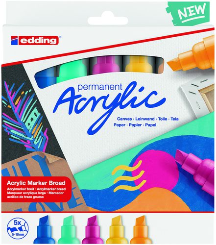 edding 5000 Acrylic Marker Chisel Tip 5-10mm Line Assorted Abstract Colours (Pack 5) 4-5000-5-999