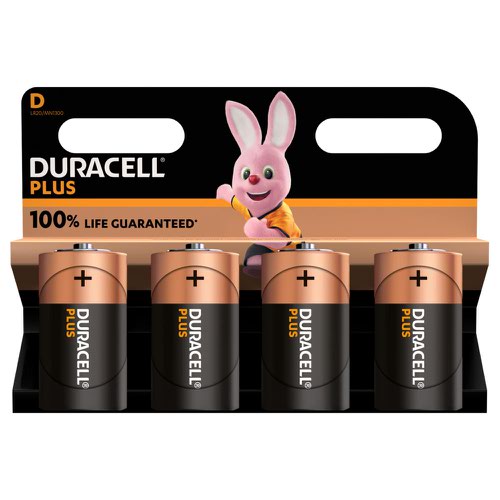 D Duracell Plus Power D Alkaline Batteries (Pack 4) MN1300B4PLUS