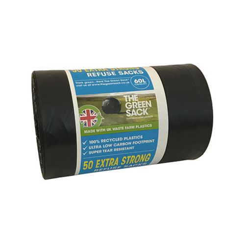 Bin Bags & Liners The Green Sack Extra Strong Refuse Sack 60 Litre Black Roll (Pack 50) 0703111