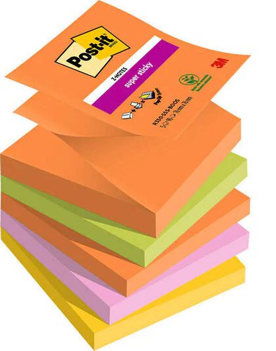 Super Sticky Post it Super Sticky Z Notes Boost Colours 76x76mm 90 Sheets (Pack of 5) 7100258789