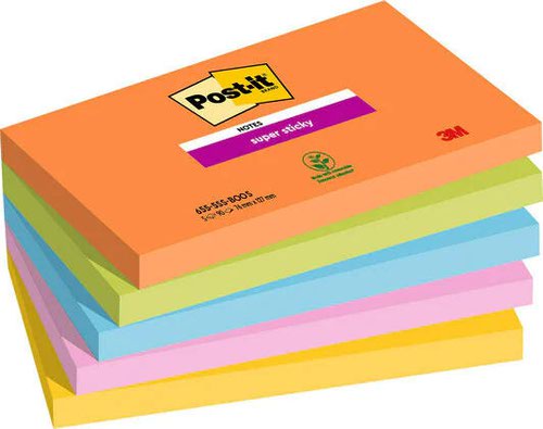 Super Sticky Post it Super Sticky Notes Boost Colours 76x127mm 90 Sheets (Pack of 5) 7100258793