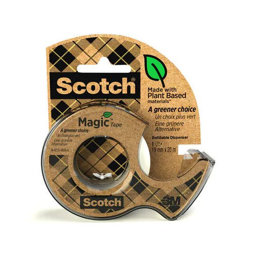 Clear Tape Scotch Magic Tape Greener Choice 19mm x 20m with Recycled Dispenser 7100082821