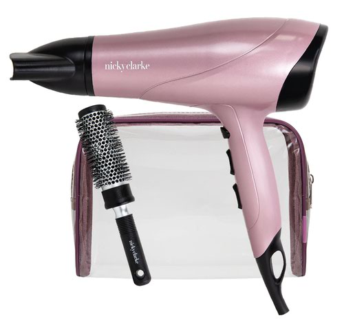 Nicky Clarke Blow Dry Trio Gift Set 2000W Purple Hair Dryers with Cosmetic Bag and Ceramic Radial Brush