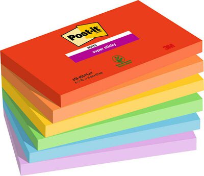 Super Sticky Post it Super Sticky Notes Playful Colours 76x127mm 90 Sheets (Pack of 6) 7100258796