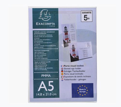 Literature Holders Exacompta Slanted Sign Holder Portrait A5 Clear Acrylic 85058D