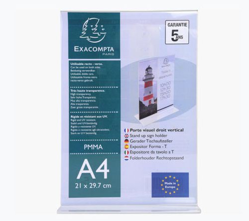 Exacompta Upright Sign Holder A4 Clear Acrylic 84158D