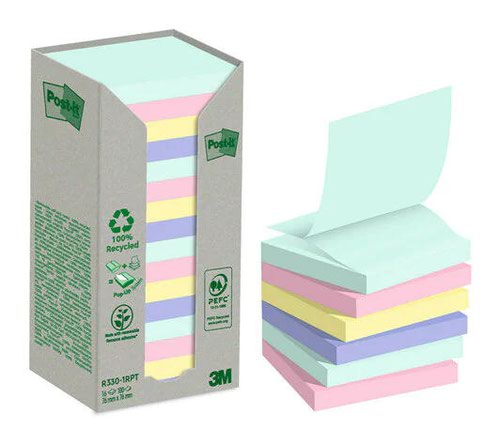 Recycled Post it Recycled Z Notes Nature Collection 76x76mm 100 Sheets (Pack of 16) 7100259446