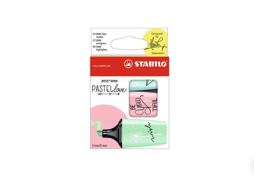 STABILO BOSS MINI Pastellove Assorted Colours Wallet Pink Blush/Touch of Turquoise and Hint of Mint (Pack 3) 07/03-49