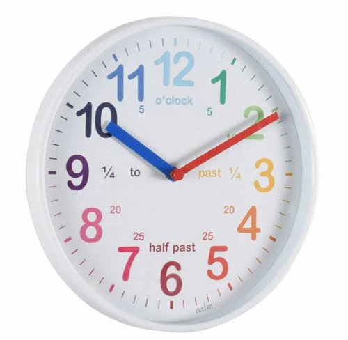 Acctim Wickford Time Teaching Wall Clock With Multi-coloured Numbers and White Edging - 22522 Acctim Wickford Time Teaching Wall Clock With Multi-coloured Numbers and White Edging - 22522