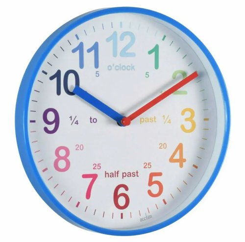 Acctim Wickford Time Teaching Wall Clock With Multi-coloured Numbers and Blue Edging - 22529 Acctim Wickford Time Teaching Wall Clock With Multi-coloured Numbers and Blue Edging - 22529