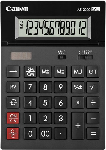 Canon AS-2200 12 Digit Desktop Calculator Black 4584B001 Canon AS-2200 12 Digit Desktop Calculator Black 4584B001