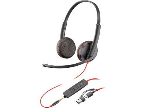 HP Poly Blackwire 3325 Stereo USB-C Multi-Compatible Headset with 3.5mm Plug and USB-C to USB-A Adapter HP Poly Blackwire 3325 Stereo USB-C Multi-Compatible Headset with 3.5mm Plug and USB-C to USB-A Adapter