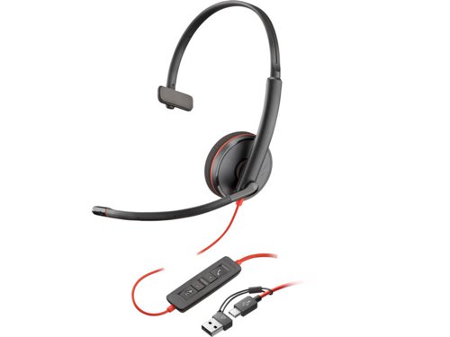 HP Poly Blackwire 3210 Mono USB-C Headset with USB-C to USB-A Adapter HP Poly Blackwire 3210 Mono USB-C Headset with USB-C to USB-A Adapter