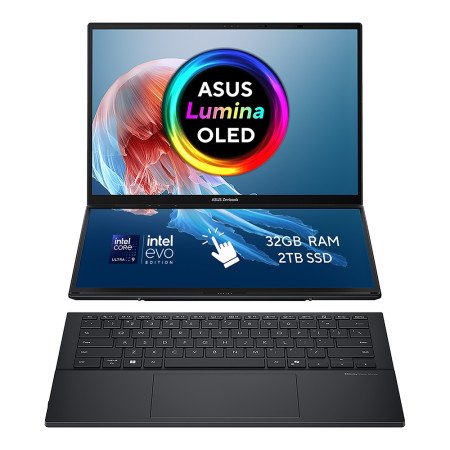 ASUS Zenbook Duo OLED 14 Inch Touchscreen Intel Core Ultra 9 285H 32GB RAM 2TB SSD Intel Arc 140T Windows 11 Home Notebook ASUS Zenbook Duo OLED 14 Inch Touchscreen Intel Core Ultra 9 285H 32GB RAM 2TB SSD Intel Arc 140T Windows 11 Home Notebook