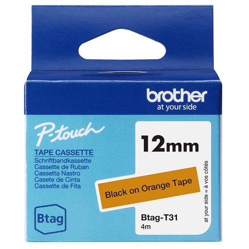 Brother 12MM Black on Orange Labelling Tape - BTAGT31 Brother 12MM Black on Orange Labelling Tape - BTAGT31