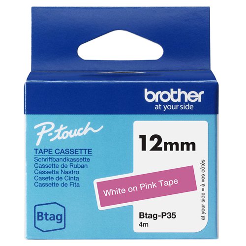Brother 12mm White on Pink Labelling Tape - BTAGP35 Brother 12mm White on Pink Labelling Tape - BTAGP35