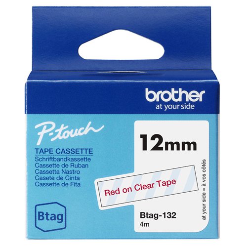 Brother 12mm Red on Clear Labelling Tape - BTAG132 Brother 12mm Red on Clear Labelling Tape - BTAG132