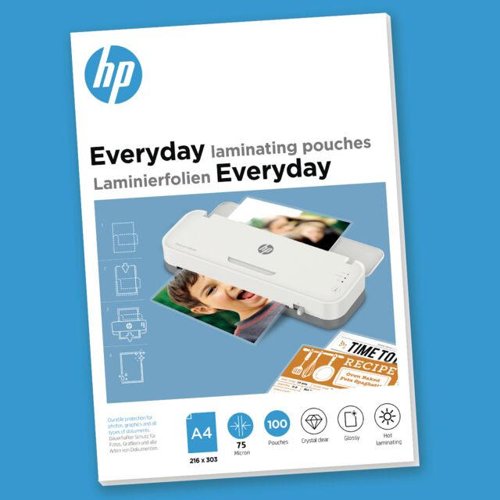 HP Everyday A4 Laminating Pouches 2x75 Micron (Pack 100) - 9159 HP Everyday A4 Laminating Pouches 2x75 Micron (Pack 100) - 9159