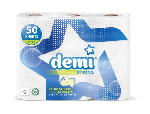 Purely Smile Kitchen Roll Towel 2 Ply Demi Strong 11.5m x 224mm White (Pack 3) - PS1501 Purely Smile Kitchen Roll Towel 2 Ply Demi Strong 11.5m x 224mm White (Pack 3) - PS1501