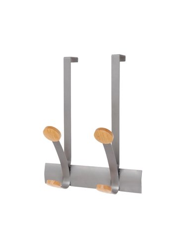 Alba Coat Hooks 2 Double Pegs Silver Grey Steel/Light Wood L36.7xW30x15cm - PMV2P Alba Coat Hooks 2 Double Pegs Silver Grey Steel/Light Wood L36.7xW30x15cm - PMV2P