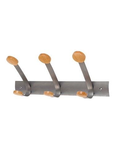 Alba Wall Coat Hooks 3 Double Pegs Silver Grey Steel/Light Wood L46xW18x12cm - PMV3 Alba Wall Coat Hooks 3 Double Pegs Silver Grey Steel/Light Wood L46xW18x12cm - PMV3