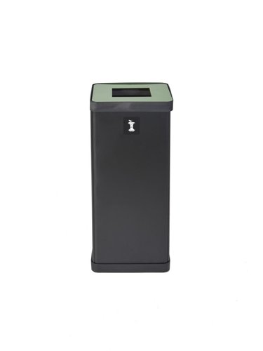 Alba Recycling Bin 50L Steel Black With Green Square Hole Lid H73xW31xD31cm - PBCORBN V Alba Recycling Bin 50L Steel Black With Green Square Hole Lid H73xW31xD31cm - PBCORBN V