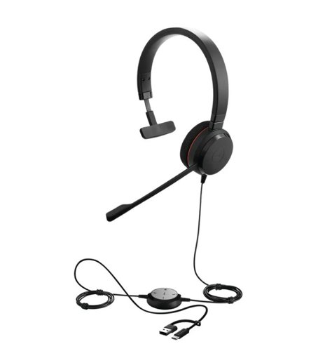Jabra Evolve 20 USB-C Microsoft Teams Mono Headset with USB-C to USB-A Adapter Jabra Evolve 20 USB-C Microsoft Teams Mono Headset with USB-C to USB-A Adapter