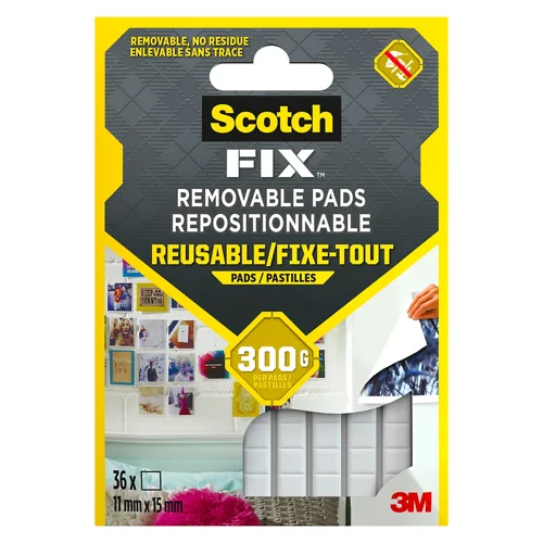 Scotch Fix Removable Adhesive Pads Holds up to 300g 11mm x 15mm (36 Pads Per Strip) White - 7100263372 Scotch Fix Removable Adhesive Pads Holds up to 300g 11mm x 15mm (36 Pads Per Strip) White - 7100263372