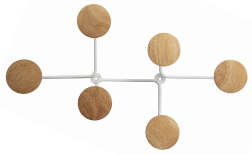 Alba Contemporary Wall Coat Hook 6 Pegs White/Light Wood - PMSIX BC Alba Contemporary Wall Coat Hook 6 Pegs White/Light Wood - PMSIX BC