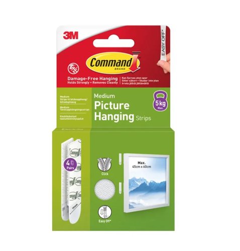 3M Command Medium Picture Hanging Strips White (Pack 4) - 7100337178 3M Command Medium Picture Hanging Strips White (Pack 4) - 7100337178