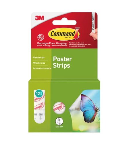 3M Command Small Poster Strips White (Pack 12) - 7100336670 3M Command Small Poster Strips White (Pack 12) - 7100336670
