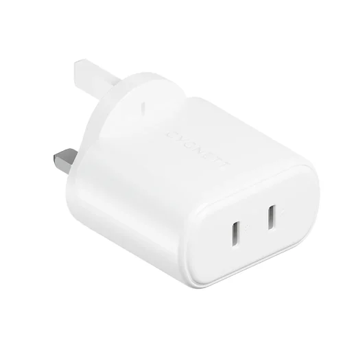 Cygnett PowerPlus 35W Dual USB-C White Wall Charger - UK/SG Cygnett PowerPlus 35W Dual USB-C White Wall Charger - UK/SG