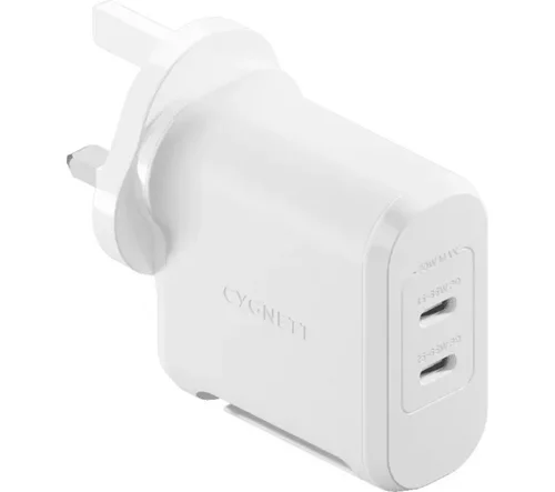 Cygnett PowerMaxx 70W Dual Port GaN White Wall Charger - UK Cygnett PowerMaxx 70W Dual Port GaN White Wall Charger - UK