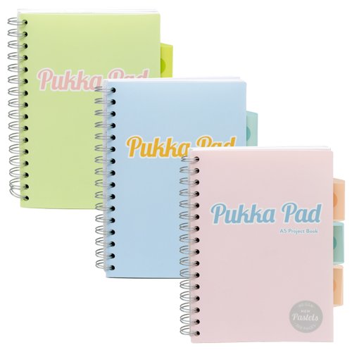 Pukka Pad A5 Wirebound Polypropylene Cover Project Book Ruled 200 Pages Pastel Blue/Pink/Mint (Pack 3) - 2013-PST Pukka Pad A5 Wirebound Polypropylene Cover Project Book Ruled 200 Pages Pastel Blue/Pink/Mint (Pack 3) - 2013-PST