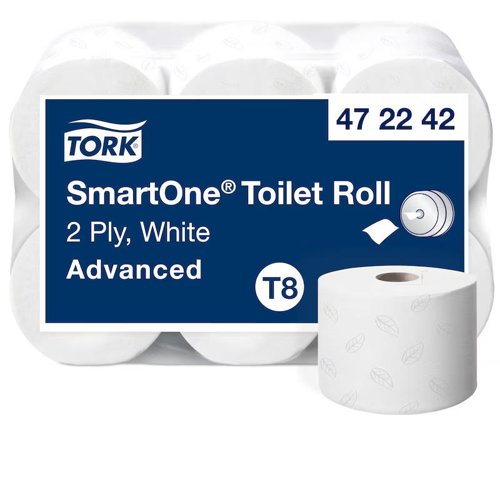 Tork SmartOne Toilet Roll T9 2 Ply White 1150 Sheets (Pack 6) - 472242 Tork SmartOne Toilet Roll T9 2 Ply White 1150 Sheets (Pack 6) - 472242
