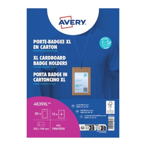 Avery A6 Cardboard Badge Holders 111mm x 166m Kraft (Pack 50) - 4839XL Avery A6 Cardboard Badge Holders 111mm x 166m Kraft (Pack 50) - 4839XL