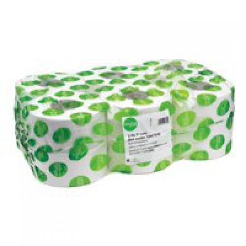 Toilet Tissue & Dispensers Maxima Green Mini Jumbo Toilet Roll 2 Ply 200m White (Pack 12)