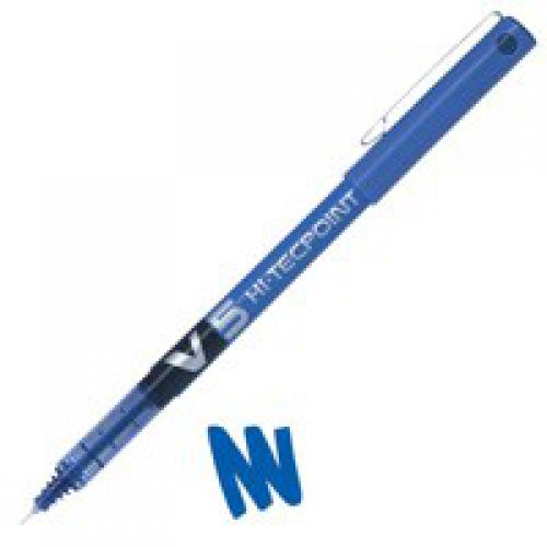 Pilot V5 Hi-Tecpoint Liquid Ink Rollerball Pen 0.5mm Tip 0.3mm Line Blue (Pack 12) - 100101203