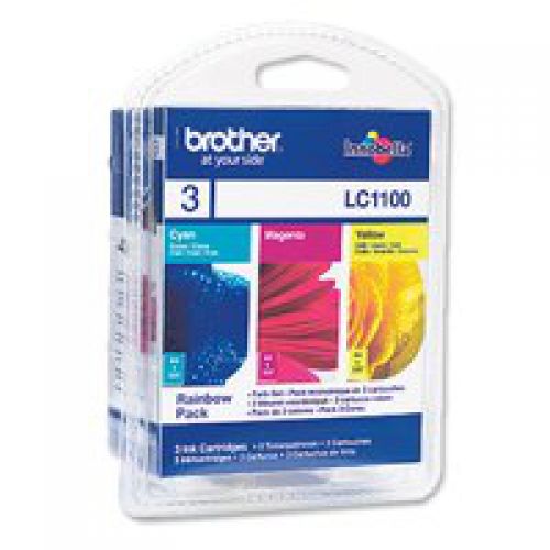 Brother LC-1100 Cyan/Magenta/Yellow Inkjet Cartridge (Pack of 3) LC1100RBWBP