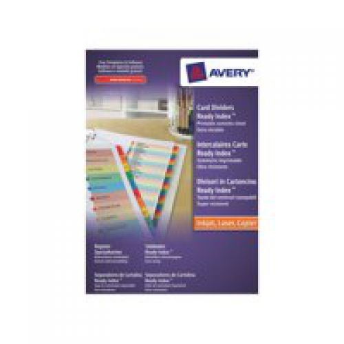 Avery+Readyindex+Divider+1-20+A4+Punched+190gsm+Card+White+with+Coloured+Mylar+Tabs+01966501