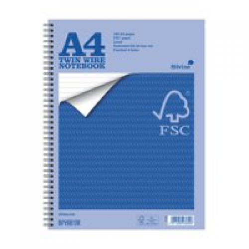 Silvine A4+ Wirebound Card Cover Notebook FSC Ruled 160 Pages Blue (Pack 5) - FSCTW80