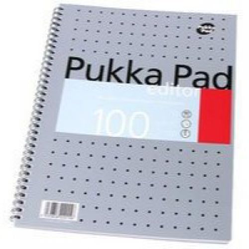 Pukka+Pad+Editor+A4+Wirebound+Card+Cover+Notebook+Ruled+100+Pages+Metallic+Silver+%28Pack+3%29+-+EM003