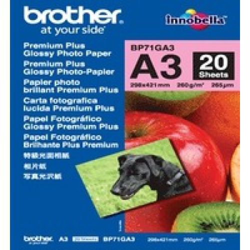 Ribbons Brother A3 Premium Plus Glossy Photo Paper 20 Sheets - BP71GA3