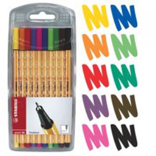 STABILO+point+88+Fineliner+Pen+0.4mm+Line+Assorted+Colours+%28Wallet+10%29+-+8810