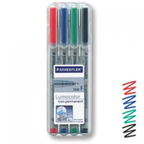 Staedtler+Lumocolor+OHP+Pen+Non-Permanent+Fine+0.6mm+Line+Assorted+Colours+%28Pack+4%29+-+316WP4